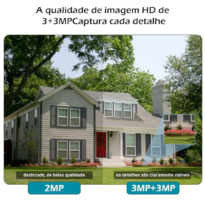 Câmera IP Sem Fio de Segurança Externa HD 3MP, Câmera de Visão Noturna Infravermelha WiFi, Dupla Lente Grande Angular, IP66 à Prova D'água e à Prova de Poeira, Chamada de Voz Bidirecional, Preto