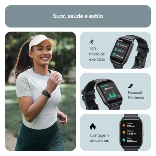 Relógio Inteligente Tranya ES10 1.83“ Tela HD Touch, IP68 à Prova d‘Água, Bateria de 7-10 Dias, Monitoramento Esportivo, Chamadas Bluetooth, Notificações, Smartwatch