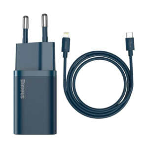 Baseus Kit Carregador Super Si Turbo de 20W/25w Cabo de 1 metro, USB-C para USB-C/USB-C para Lightning, Turbo Pd Android/Iphone/Ipad/notebook (Azul 20W)