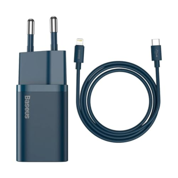Baseus Kit Carregador Super Si Turbo de 20W/25w Cabo de 1 metro, USB-C para USB-C/USB-C para Lightning, Turbo Pd Android/Iphone/Ipad/notebook (Azul 20W)