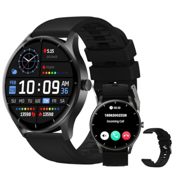 Smartwatch PEJE Relógio Smartwatch com Pulseira Extra - Tela Touch HD 1.28",À Prova d'Água IP68,Faz Chamadas Bluetooth,123+ Modos Esportivos,Bateria de 5-7 Dias,Compatível com iOS/Android.(Preto)