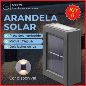 Kit 6 Luminária Arandela Solar IP65 Led 2 Focos de Luz Jardim e Parede Slim c/suporte