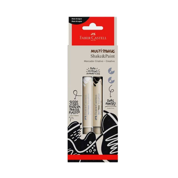 Marcadores MultiMark Multisuperfície Faber-Castell - Preto e Branco, 2 cores - MM/ES2PBSP