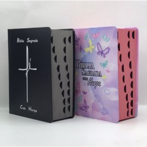 Kit 2 Bíblias Sagrada Com Harpa Tamanho Médio Palavra de Deus em Azul e Palavra de Jesus em vermelho