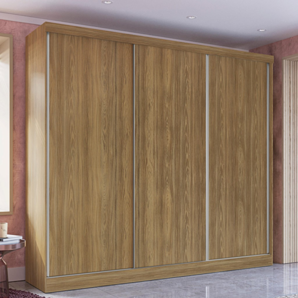 Guarda-Roupa Casal 100% MDF Kappesberg 3 Portas de Correr 8 Gavetas Nogueira