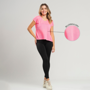 Kit calça legging básica cós médio + blusinha fitness em tecido dry para academia