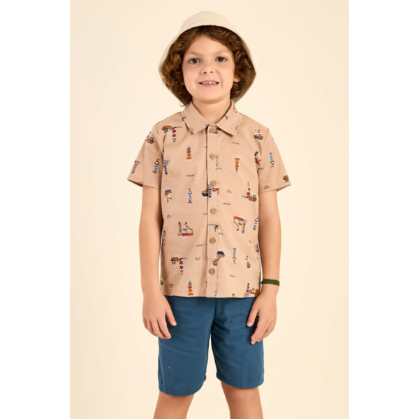 Conjunto Infantil Menino Camisa Barcos Elian Marrom