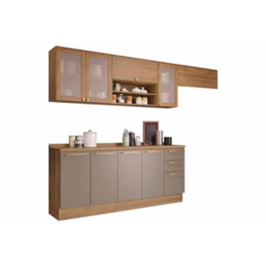 Cozinha Completa Botanic 7 Peças (3 Armários + 2 Balcões + 2 Complemento) M656 Nogueira/Fendi - Kappesberg