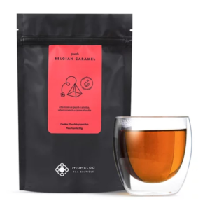 Chá Belgian Caramel com 10 sachês piramidais Moncloa 20g