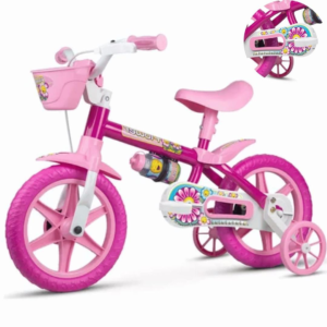 Bicicleta Infantil Aro 12 Nathor Flower Rosa Menina 1 a 4 Anos