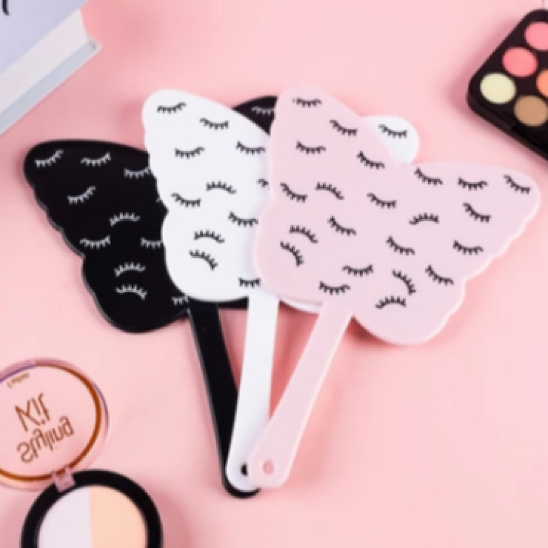 Espelho de Mão Decorado Com Cílios Formato De Borboleta E Quadrado Espelho Fofo