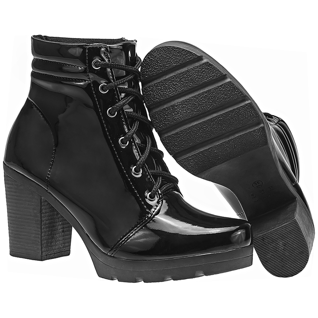 Bota Coturno Salto Grosso Moda Feminino Tratorado Blogueira