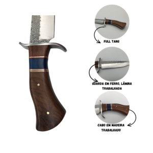 Faca Churrasco Caça e Pesca Cabo Artesanal em Madeira, Aço Inox FullTang - 1405