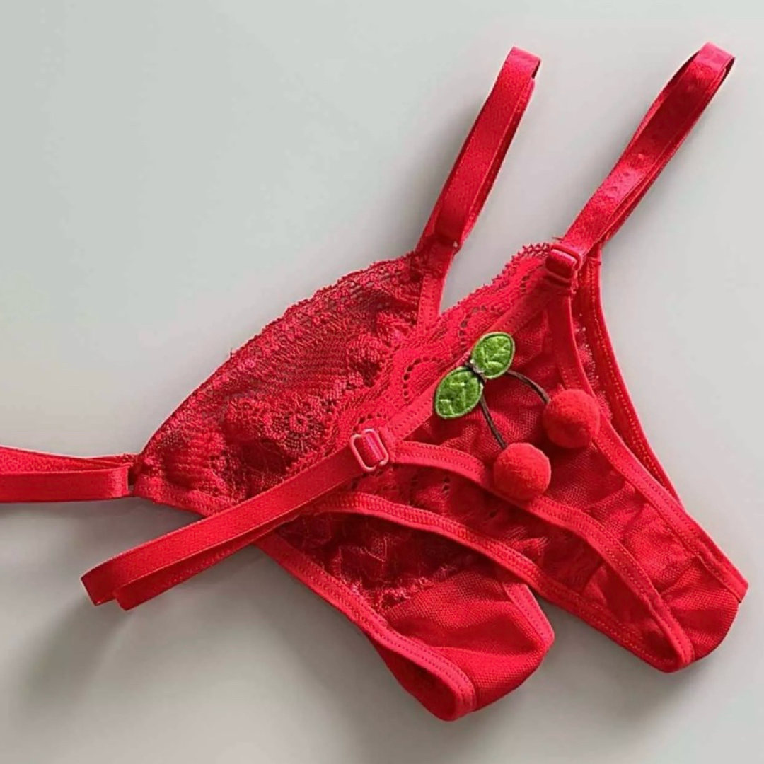 Kit 3 Tangas Sexy Cereja Tule Renda Fio Dental